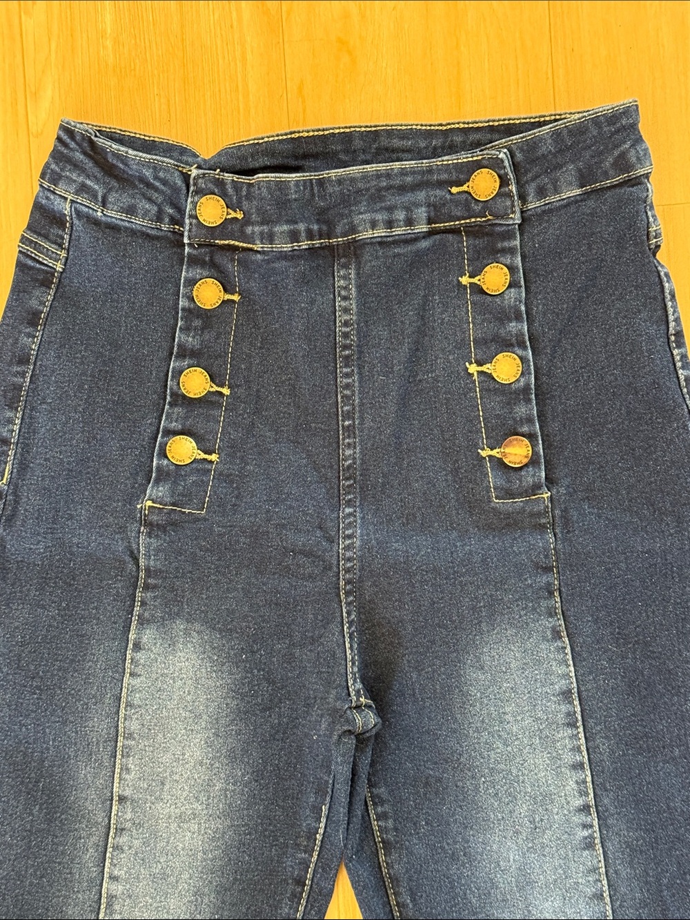 WOMENS HIGH WAIST BUTTON FRONT DARK WASH SKINNY JEANS SIZE 29 EVERYDAY STYLE - Picture 3 of 12